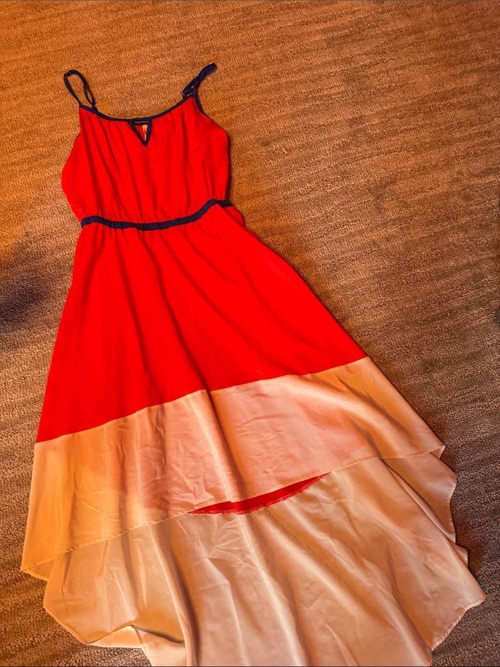 Medium Red High-Low Dress with Cream Hem willow and clay